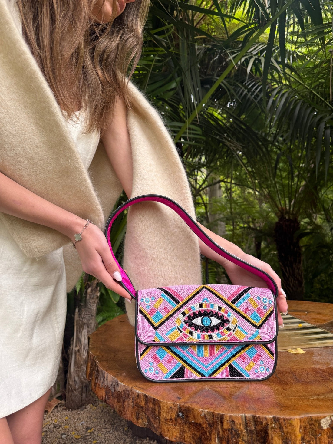 Hand-beaded CHAÏA Eye Bag — Adda embroidery beadwork detail