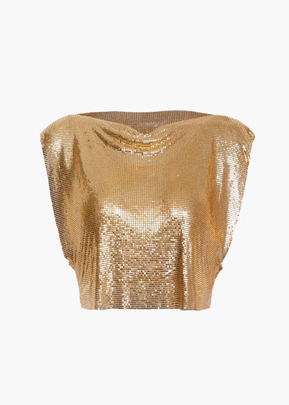 Chaïa Ibiza Top Gold — hand-crocheted crochet top resort wear Brazil 1
